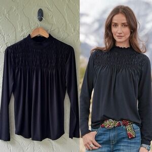 Sundance Women Medium Black Gabrielle Dreamer Lyocell Long Sleeve Mock Neck Top